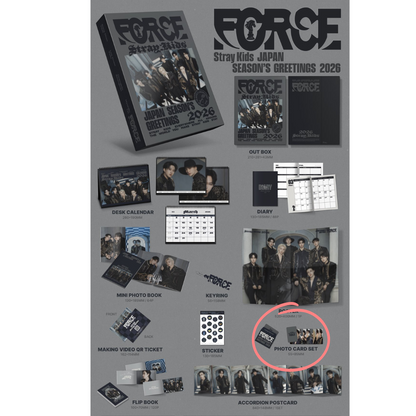 [Pre-Order] PHOTO CARD SPLIT SET (MEMBER CHOICE)『Stray Kids JAPAN SEASON’S GREETINGS 2026 “FORCE”』