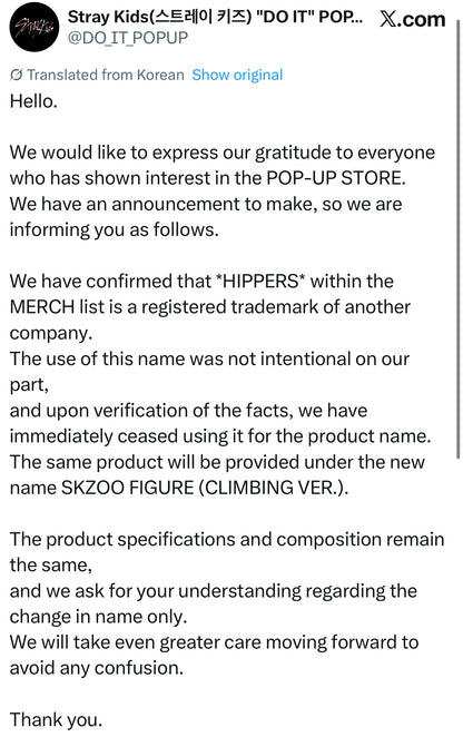 [PRE-ORDER] Stray Kids Pop Up Store 'Do It' Official MD - SKZOO FIGURE (CLIMBING VER.)