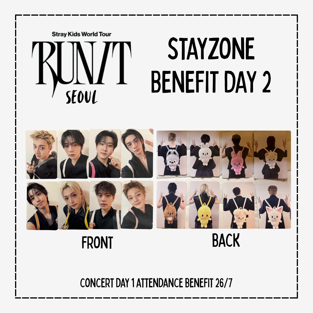 [PRE-ORDER] Stray Kids World Tour <RUN IT SEOUL> STAYZONE DAY 2 (PHOTOCARDS ONLY)